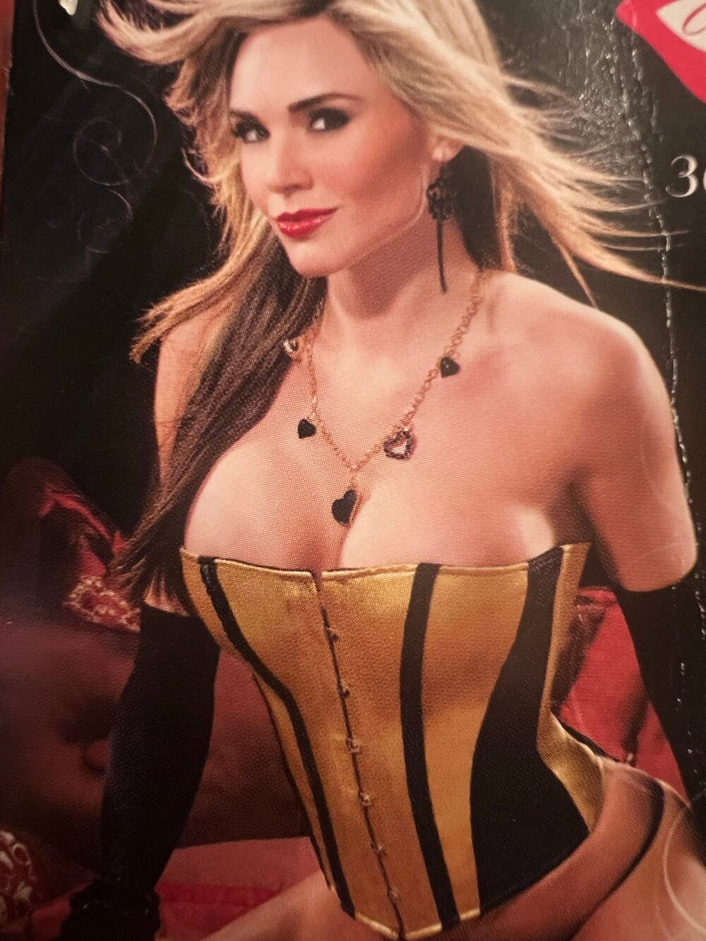 NWT Coquette Gold Satin Black Brocade Corset Busk Front Closure Bustier Sz S
